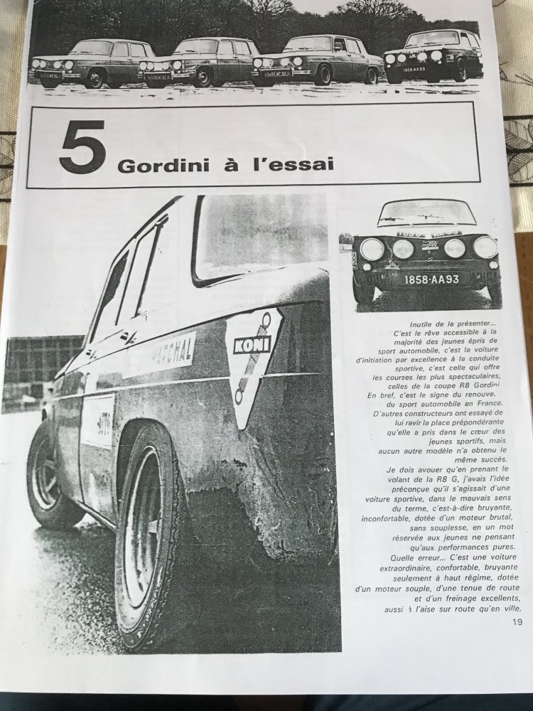 Essais 5 R8 Gordini Cherche à identifier journal de parution vers 1970